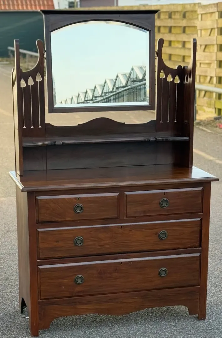 Pamono Antique English Dressing Table with Mirror Best