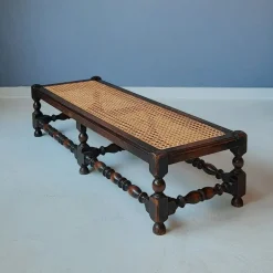 Pamono Antique English Foot Bench with Rattan, 1920s Discount