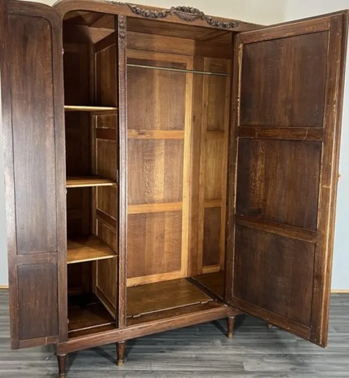 Pamono Antique French Carved Oak Wardrobe with Mirror Best