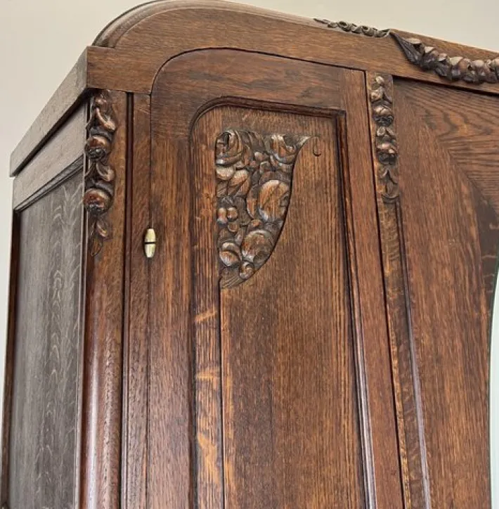 Pamono Antique French Carved Oak Wardrobe with Mirror Best