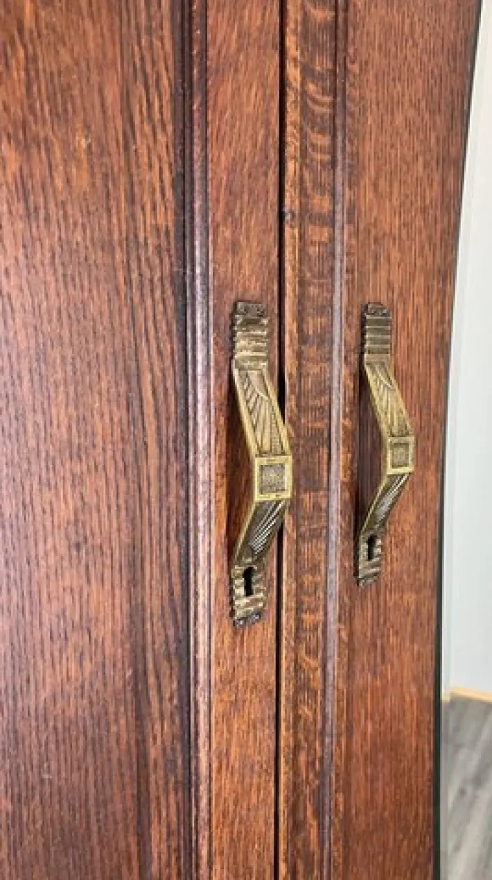 Pamono Antique French Carved Oak Wardrobe with Mirror Best