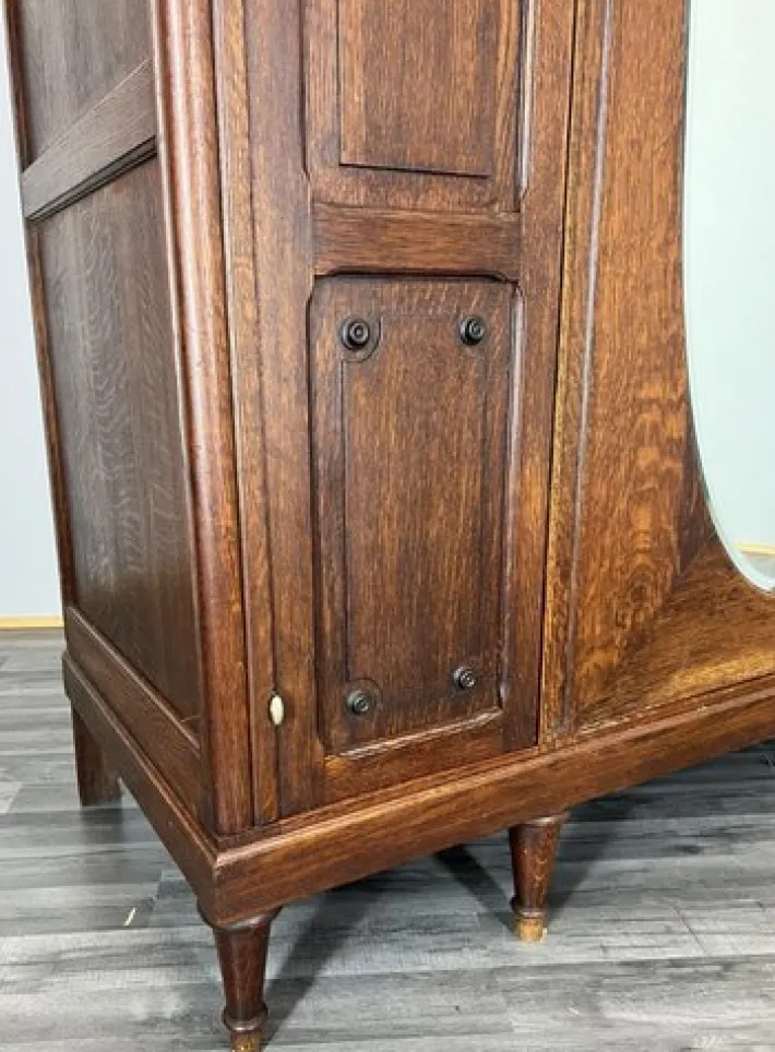 Pamono Antique French Carved Oak Wardrobe with Mirror Best