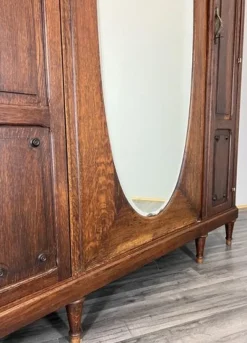 Pamono Antique French Carved Oak Wardrobe with Mirror Best