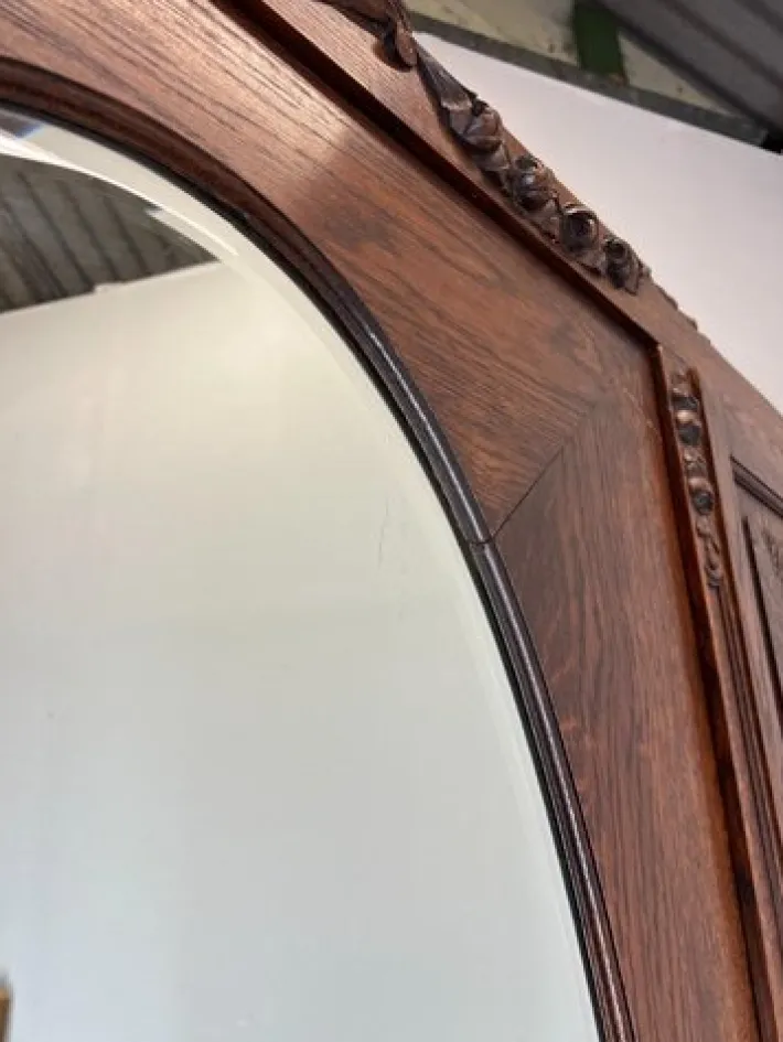 Pamono Antique French Carved Oak Wardrobe with Mirror Best