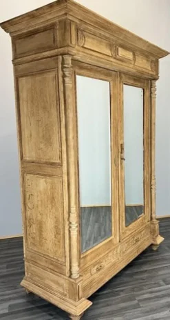 Pamono Antique French Carved Oak Wardrobe with Mirror and Drawers Clearance