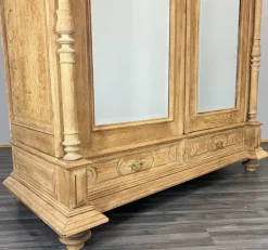 Pamono Antique French Carved Oak Wardrobe with Mirror and Drawers Clearance