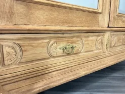 Pamono Antique French Carved Oak Wardrobe with Mirror and Drawers Clearance