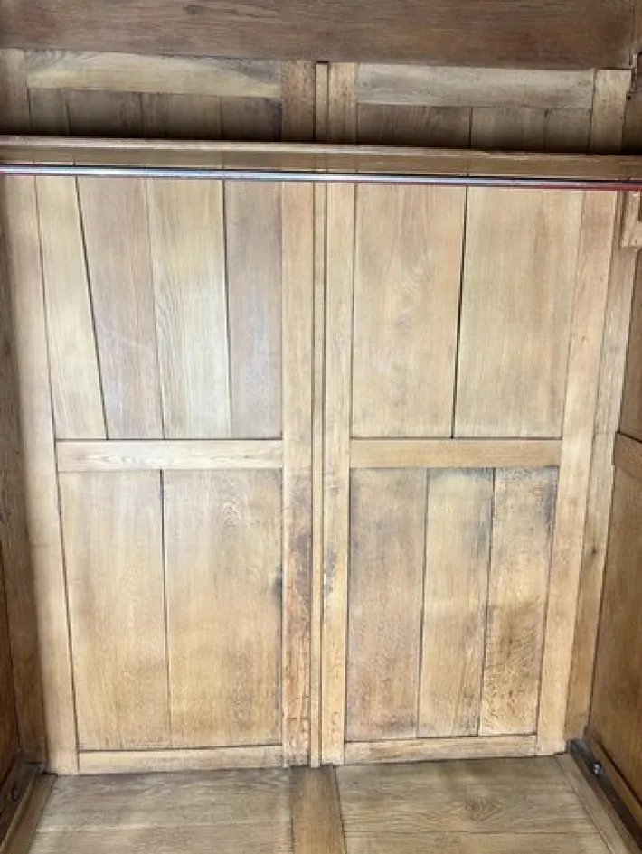 Pamono Antique French Carved Oak Wardrobe with Mirror and Drawers Clearance