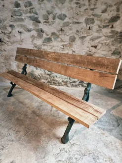 Pamono Antique French Cast Iron & Oak Park Bench in Sea Green Patina, 1890s Best