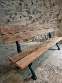 Pamono Antique French Cast Iron & Oak Park Bench in Sea Green Patina, 1890s Best