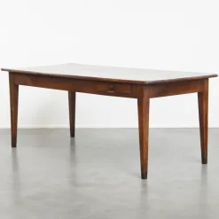 Pamono Antique French Cherry Dining Table with a Large Extendable Top and a Drawer Best