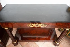 Pamono Antique French Empire Console in Mahogany Feather with Black Belgian Marble Top, 19th Century Discount