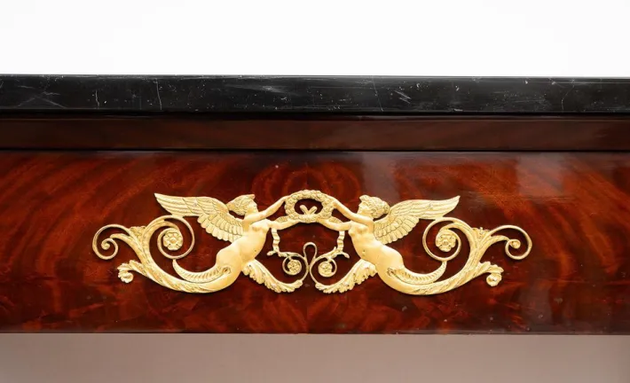 Pamono Antique French Empire Console in Mahogany Feather with Black Belgian Marble Top, 19th Century Discount