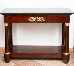 Pamono Antique French Empire Console in Mahogany Feather with Black Belgian Marble Top, 19th Century Discount