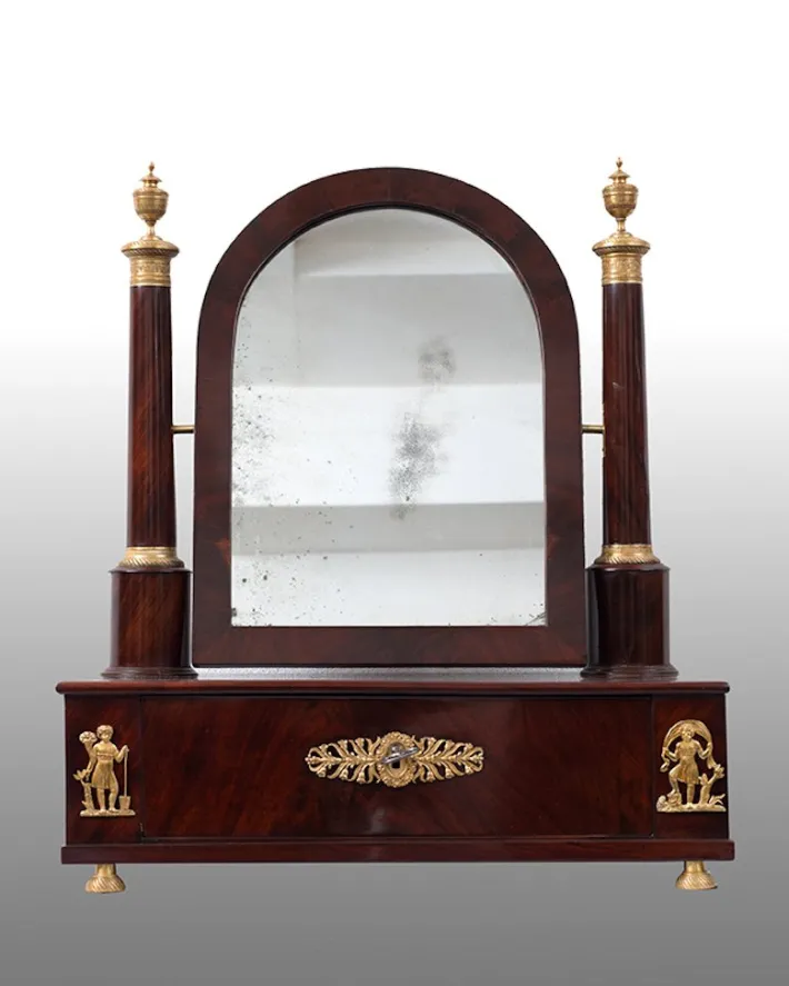 Pamono Antique French Empire Dressing Mirror in Mahogany with Gilt Bronze Applications Online