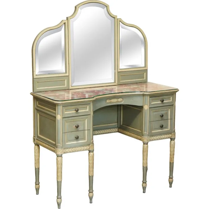 Pamono Antique French Empire Hand Painted Dressing Table with Tri Fold Mirror, 1900 Sale