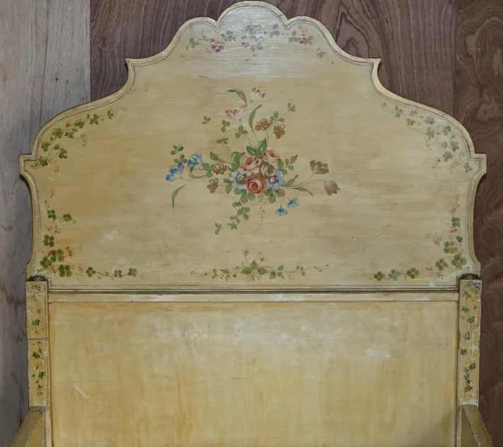 Pamono Antique French Hand Painted Bed Frame in Oak Pine Slats Outlet