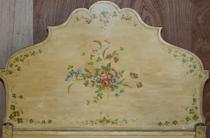 Pamono Antique French Hand Painted Bed Frame in Oak Pine Slats Outlet