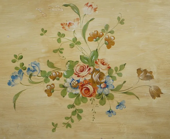 Pamono Antique French Hand Painted Bed Frame in Oak Pine Slats Outlet