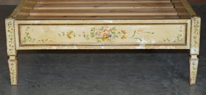 Pamono Antique French Hand Painted Bed Frame in Oak Pine Slats Outlet