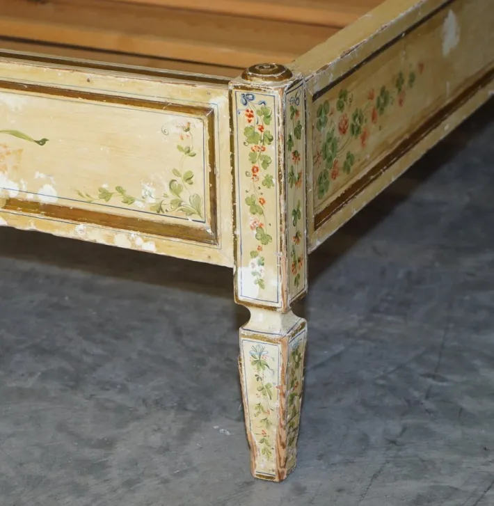 Pamono Antique French Hand Painted Bed Frame in Oak Pine Slats Outlet