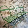 Pamono Antique French Iron Folding Garden Chairs with Aged Green Patina, 1920s, Set of 4 Outlet