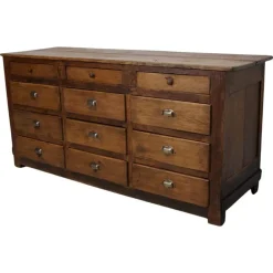 Pamono Antique French Oak and Beech Rustic Bank of Apothecary Drawers, 1910s Sale