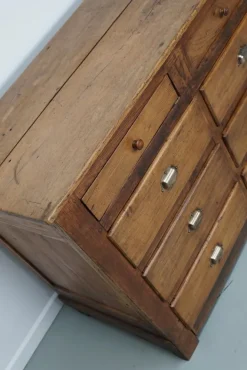 Pamono Antique French Oak and Beech Rustic Bank of Apothecary Drawers, 1910s Sale