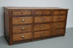 Pamono Antique French Oak and Beech Rustic Bank of Apothecary Drawers, 1910s Sale