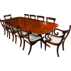 Pamono Antique George III Regency Dining Table with Chairs, 1820, Set of 11 Outlet
