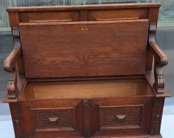 Pamono Antique German Chest Bench in Carved Oak, 1880s