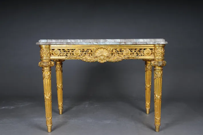 Pamono Antique Gilded Console Table with Marble, Paris. 1860s Best