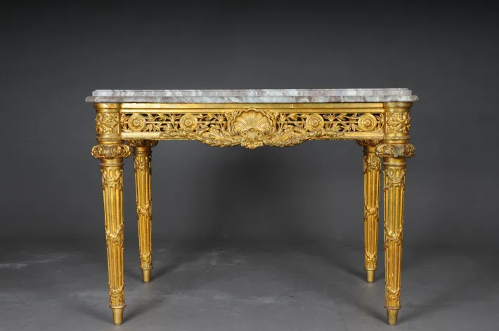 Pamono Antique Gilded Console Table with Marble, Paris. 1860s Best