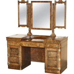 Pamono Antique Gothic Burr & Burl Dressing Table with Brass Fittings Discount