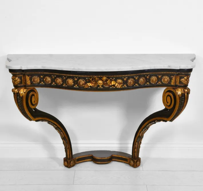 Pamono Antique Italian Console Table with Gilt & Ebonised Marble Top Sale