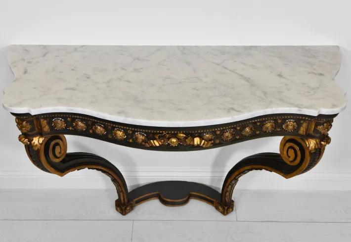 Pamono Antique Italian Console Table with Gilt & Ebonised Marble Top Sale
