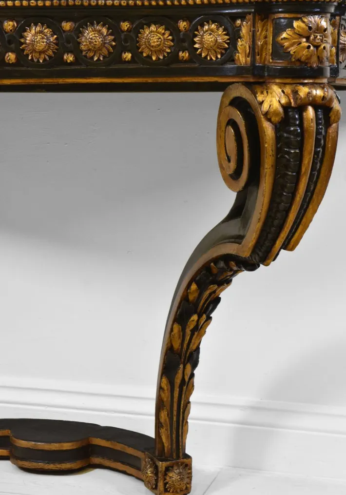 Pamono Antique Italian Console Table with Gilt & Ebonised Marble Top Sale
