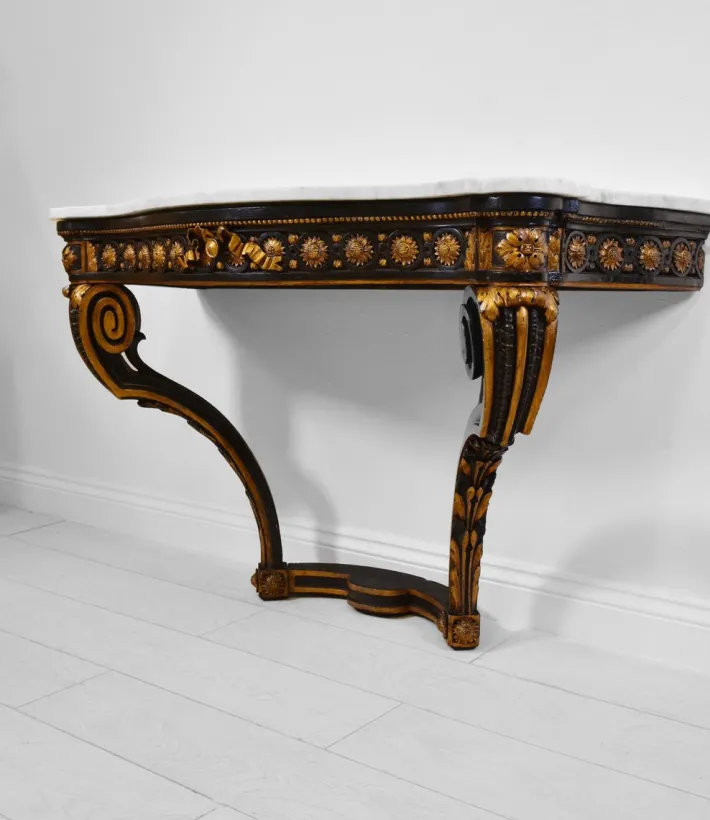 Pamono Antique Italian Console Table with Gilt & Ebonised Marble Top Sale