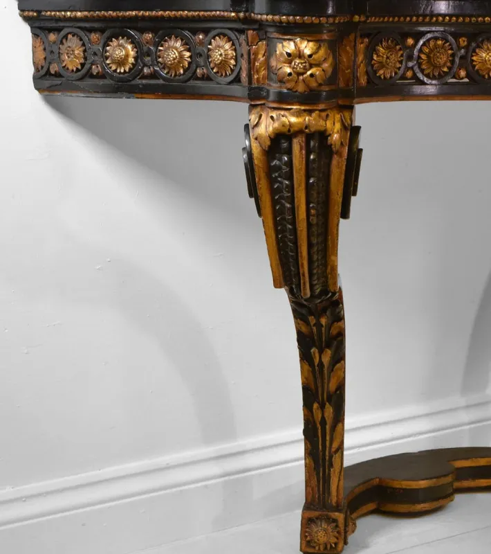 Pamono Antique Italian Console Table with Gilt & Ebonised Marble Top Sale