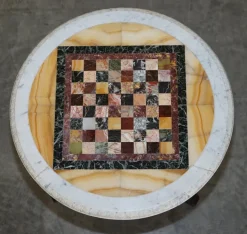 Pamono Antique Italian Pietra Dura Marble Chess Table with Mahogany Base, 1880s Sale