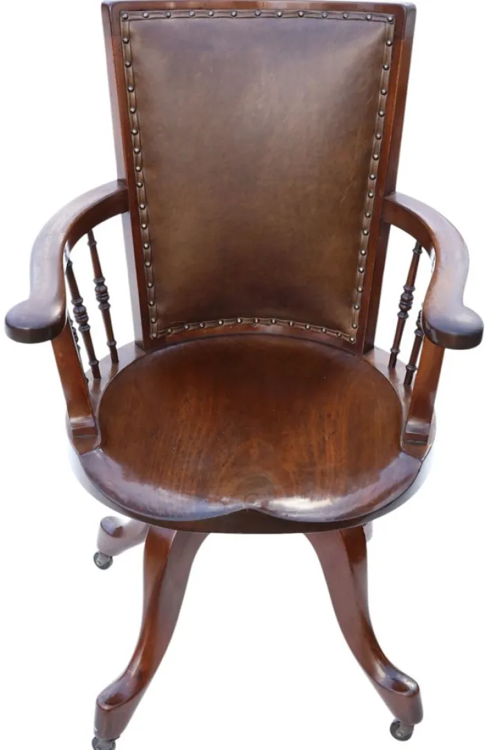 Pamono Antique Mahogany and Leather Swivel Captain's Chair, 1900s Outlet