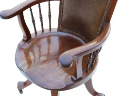 Pamono Antique Mahogany and Leather Swivel Captain's Chair, 1900s Outlet