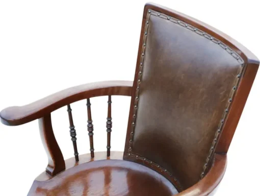 Pamono Antique Mahogany and Leather Swivel Captain's Chair, 1900s Outlet