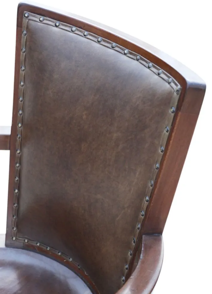 Pamono Antique Mahogany and Leather Swivel Captain's Chair, 1900s Outlet