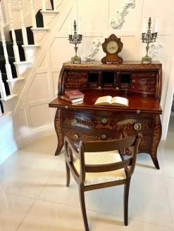 Pamono Antique Mahogany Floral Marquetry Inlaid Cylinder Bureau, 1780s Hot