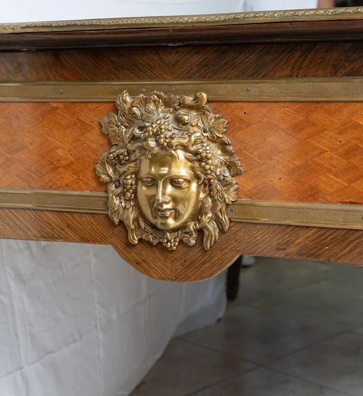 Pamono Antique Napoleon III French Exotic Wood Desk with Gilded Bronze Elements, France, 19th Century Sale
