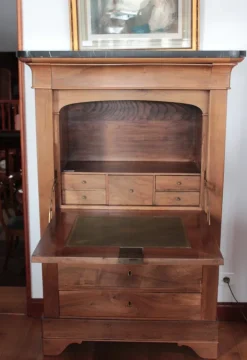 Pamono Antique Restoration Walnut and Black Marble Secretaire