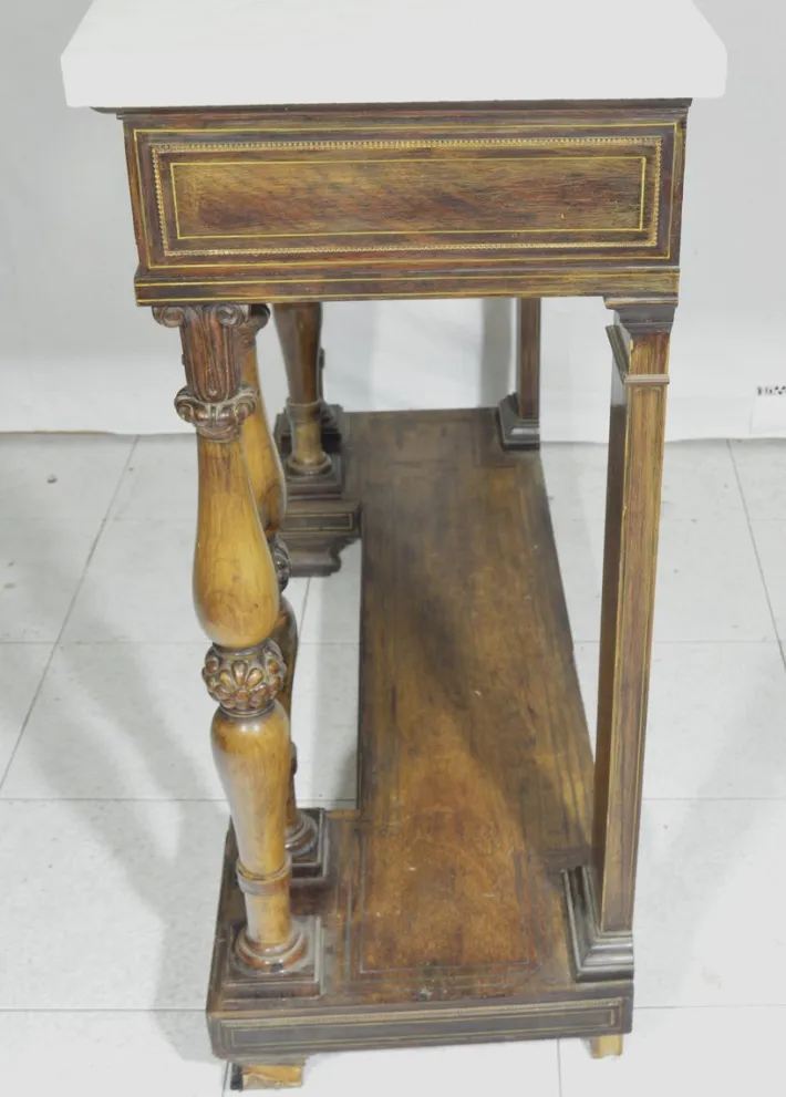 Pamono Antique Rosewood Console Table with Brass Inlays and Carrara Marble Top, Mid-19th Century Online
