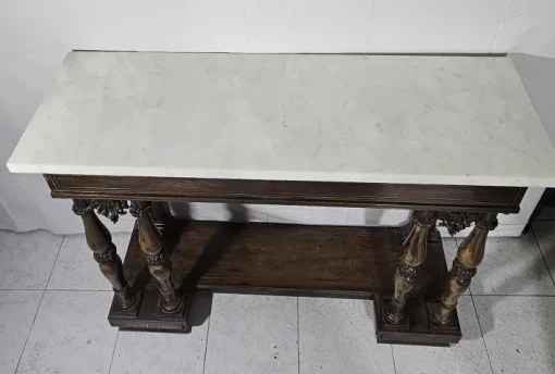 Pamono Antique Rosewood Console Table with Brass Inlays and Carrara Marble Top, Mid-19th Century Online