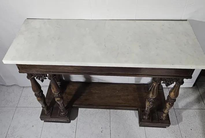 Pamono Antique Rosewood Console Table with Brass Inlays and Carrara Marble Top, Mid-19th Century Online